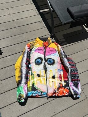 Colorful Graffiti Skull Puffer Jacket - Bold Streetwear Tango Hotel
